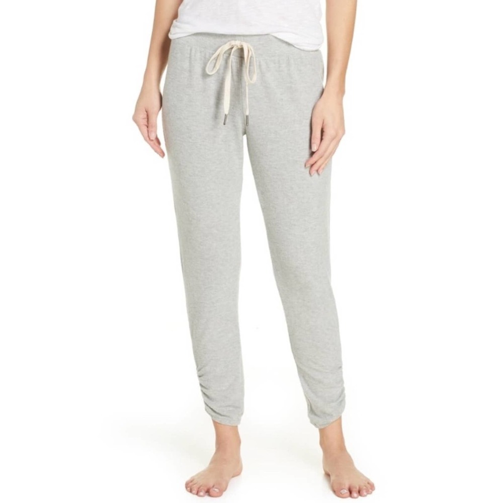 Socialite gray heathered jogger sweatpants ruched ankles drawstring waist SMALL
